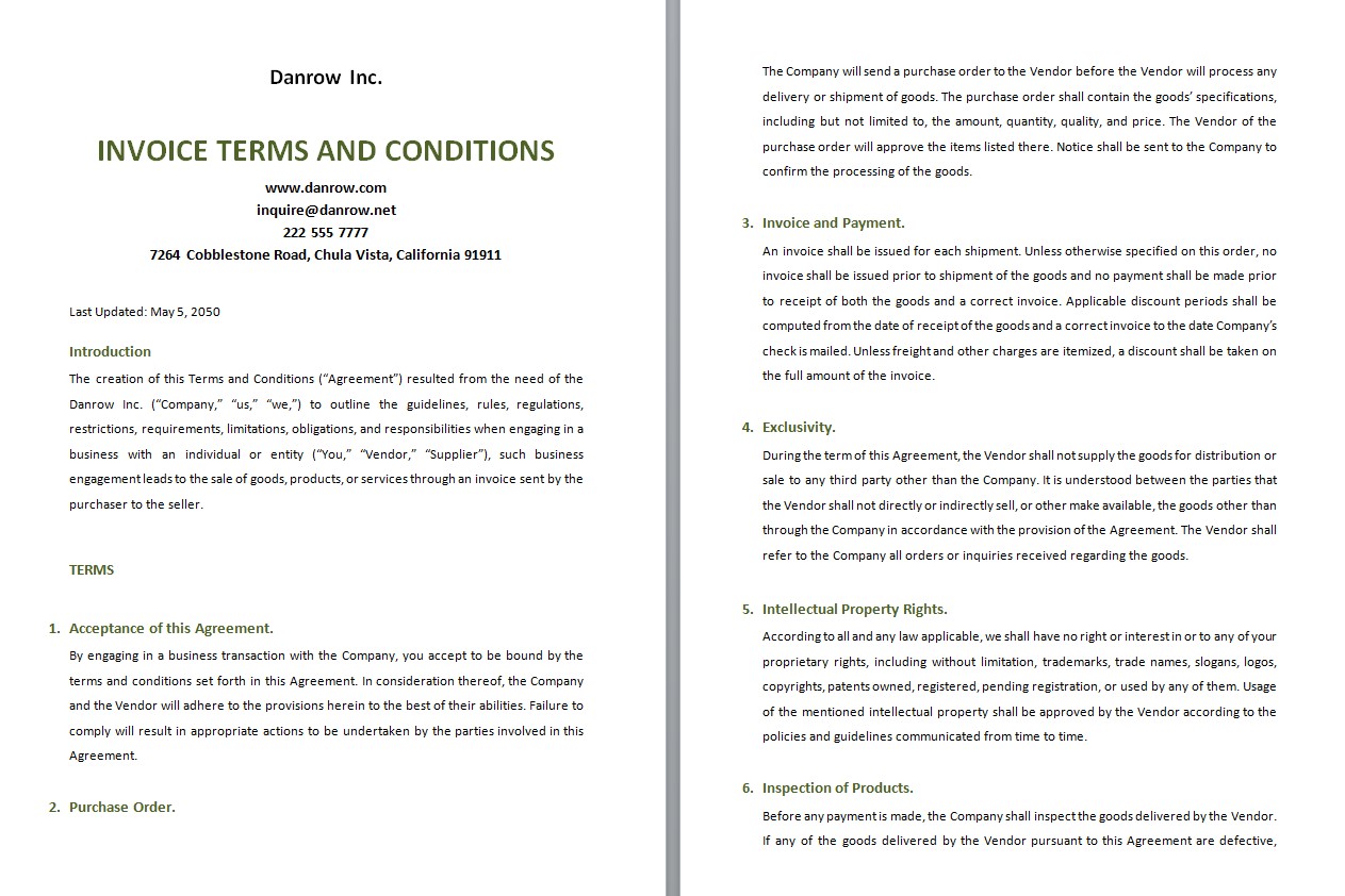 Free Invoice Terms And Conditions Template PSD template
